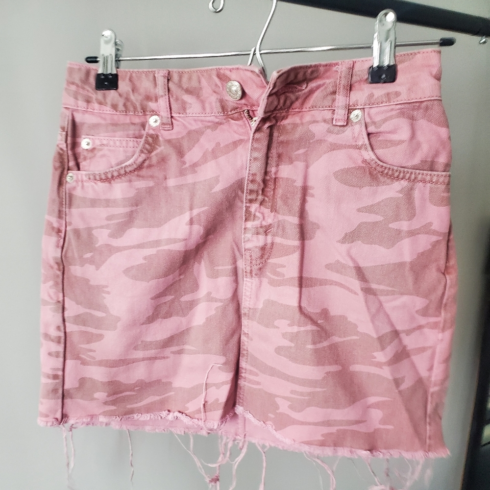Pink Camo Denim Skirt